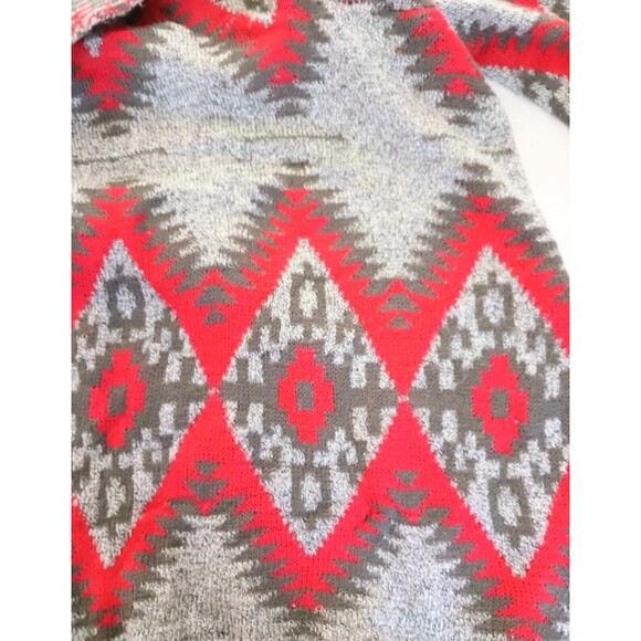Altar'd State Wrap Sweater Jacket Navajo Southwest Gray Coral Knit Fringed Sz L - Picture 6 of 8